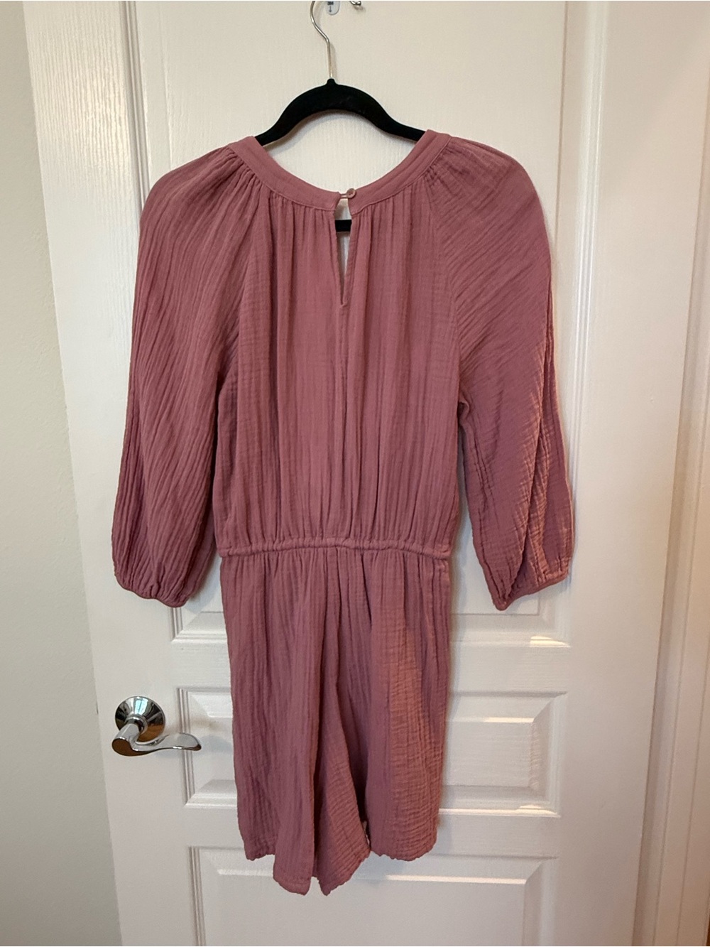LACAUSA Cotton Gauze Romper Surplice V Neck Blouson Sleeve Mauve XS Made in LA - Picture 4 of 10